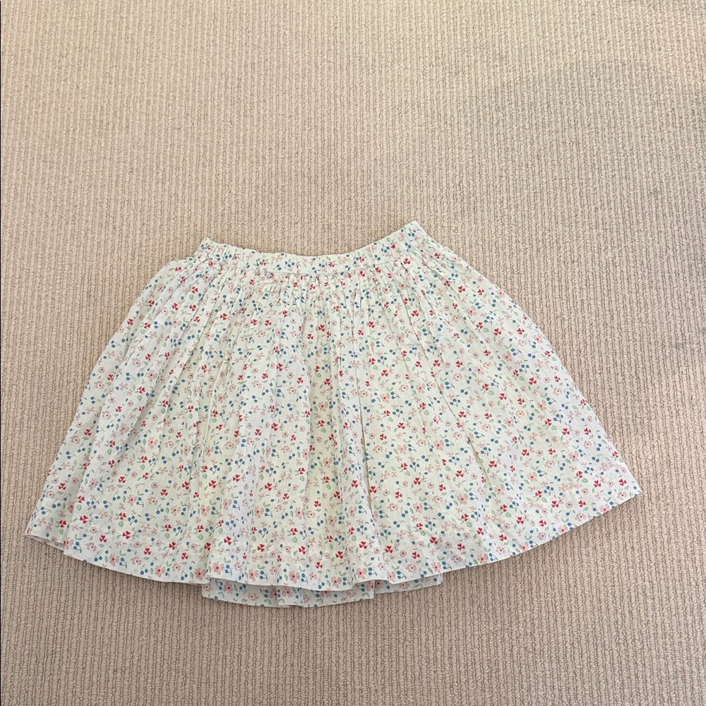 Bonpoint White Cotton Circle Skirt with Red & Blue Floral Print
